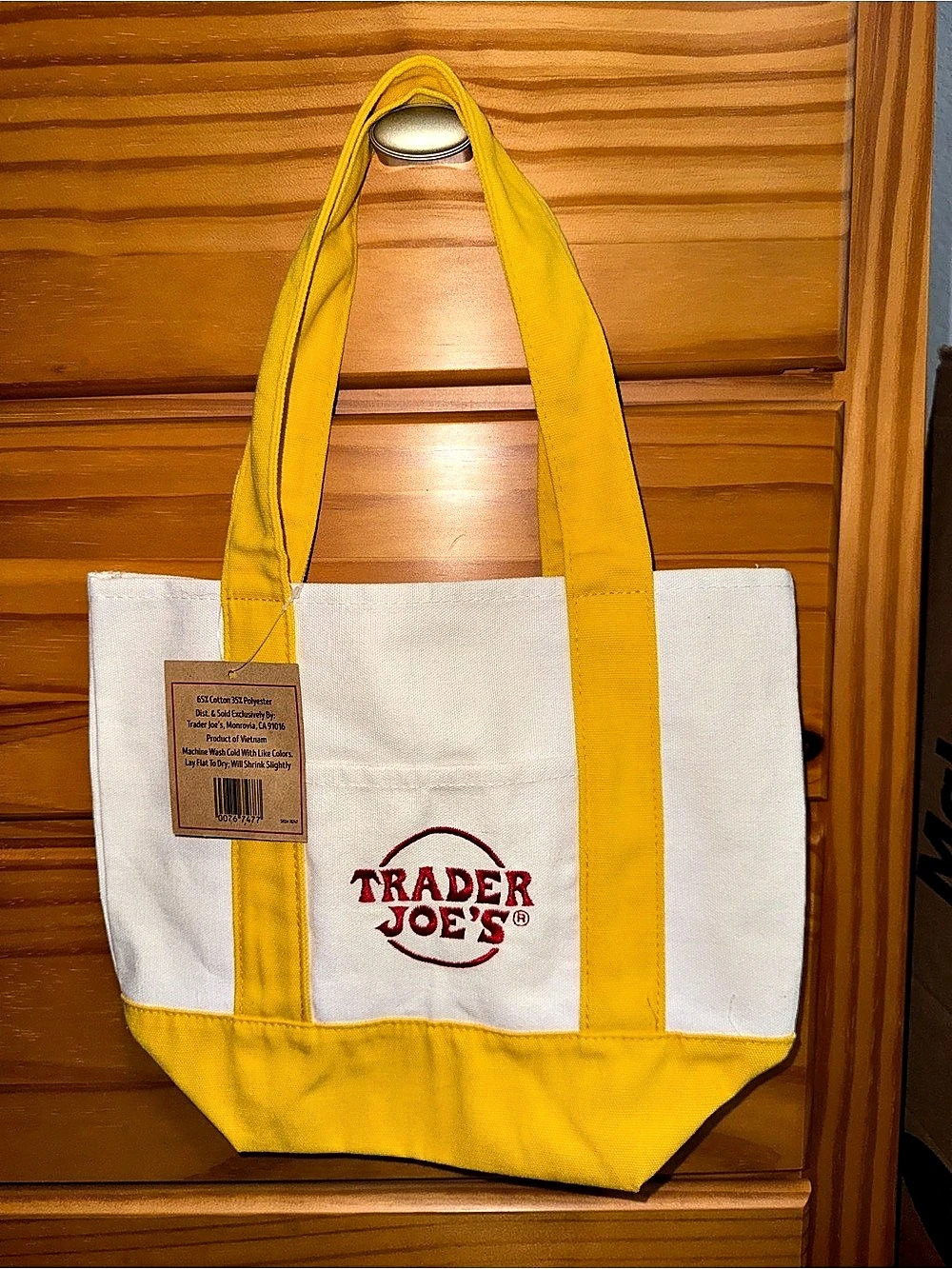 Trader Joe's Mini Canvas Tote Bag Yellow Cream Limited Edition NWT Viral Bag